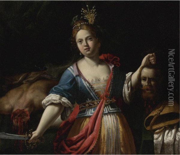 Judith With The Head Of Holofernes Oil Painting - Giovanni Francesco Guerrieri