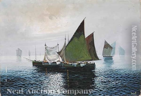 Sailboats At Dawn Oil Painting - Gustavo Mancinelli
