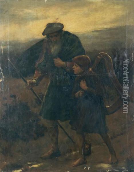 The Last Minstrel. Oil Painting - Georges Sheridan Knowles