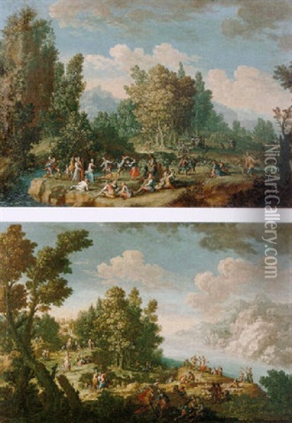 Peasants Merrymaking And Dancing In A Wooded Landscape Oil Painting - Gherardo Poli