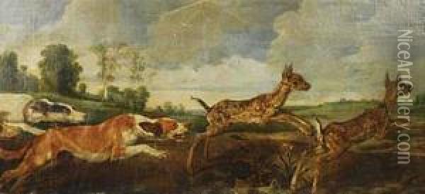 Perros Persiguiendo A Dos Gabatos Oil Painting - Paul de Vos