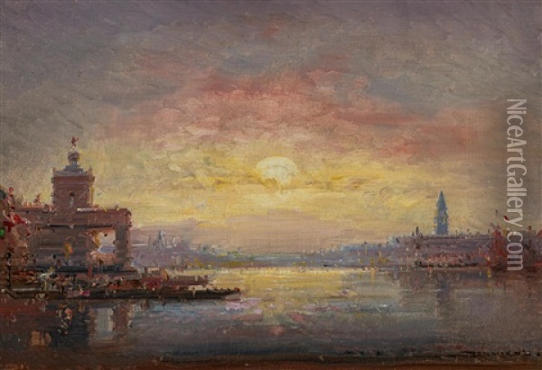 Abendstimmung In Der Lagune Vor Venedig Oil Painting - Henri Duvieux