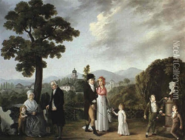 Daniel Schlumberger Et Sa Famille Dans Un Jardin A Mulhouse Oil Painting - Ferdinand Waschmuth