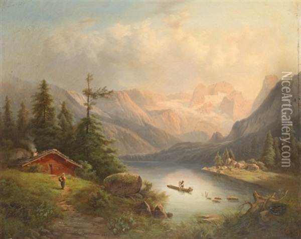 Der Gosausee Mit Dem Dachstein Oil Painting - Gustav Barbarini