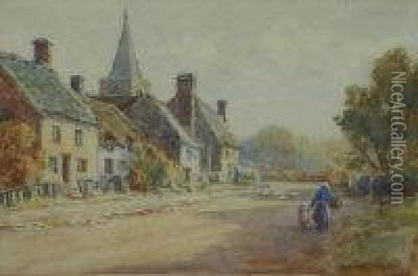 Fenny Compton Village, Near Banbury Oil Painting - James W. Milliken