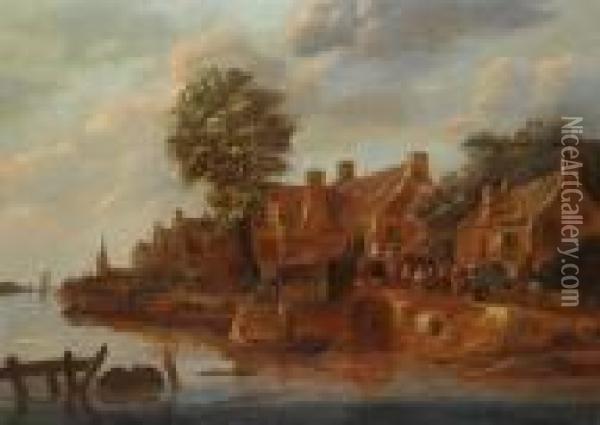 Umkreis - Niederlandisches Dorf An Einem Fluss Oil Painting - Claes Molenaar (see Molenaer)