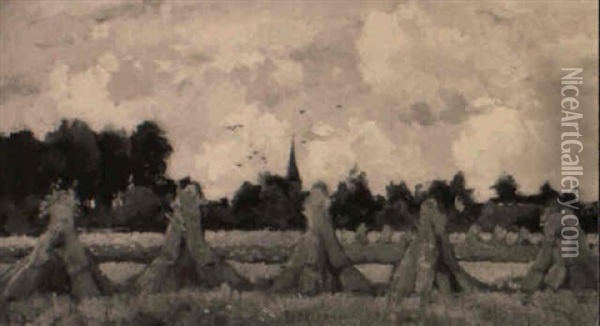Sheaves Of Corn Oil Painting - Theophile De Bock