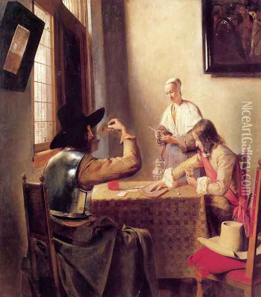 Soldiers Playing Cards Oil Painting - Pieter De Hooch