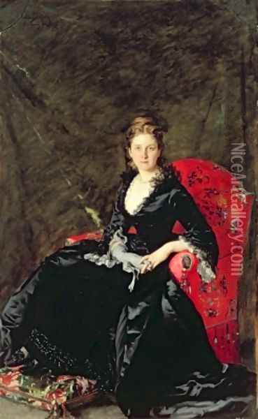 Portrait of Mme NM Polovtsova Oil Painting - Charles Emile Auguste Carolus-Duran
