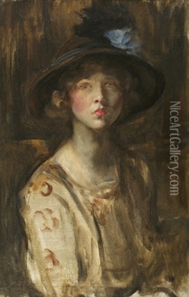 Mrs Patrick Campbell In Theatrical Costume Oil Painting - James Jebusa Shannon