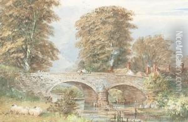 The Old Bridge, Axminster Oil Painting - Francis Henry Newbery