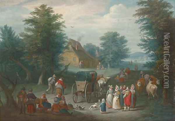 A wooded landscape with villagers by a market Oil Painting - Jan Brueghel the Younger