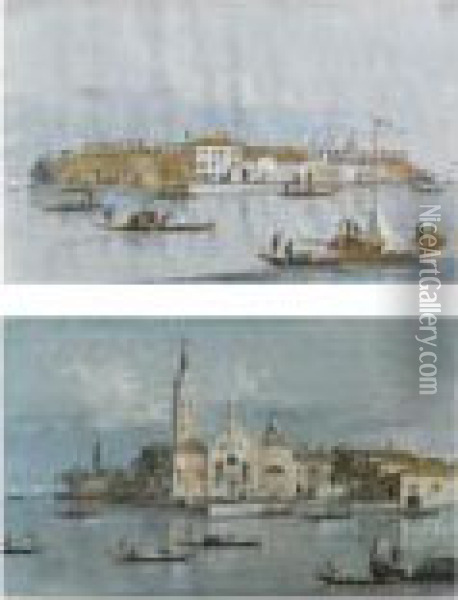 Isola Del Lazzaretto Nuovo, Venezia; E Isola Della B. V. Delle Grazie, Venezia Oil Painting - Giacomo Guardi