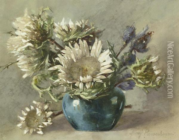 Disteln In Blauer Vase Oil Painting - Margaretha Roosenboom