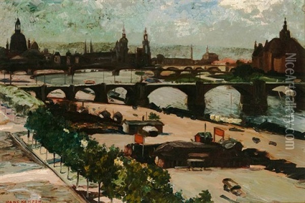 Dresden (blick Auf Die Albertbrucke) Oil Painting - Hans Kempen