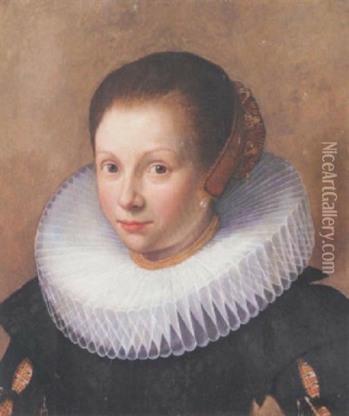 Portrait Of A Lady Wearing Black With A White Ruff And A Head-dress Oil Painting - Paulus Moreelse