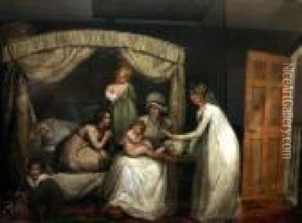 Getting Ready, And, Playtime With The Maids Oil Painting - George Morland
