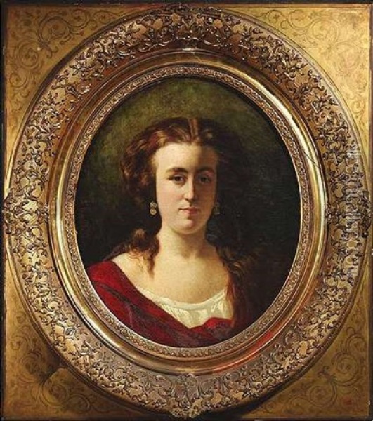 Bildnis Eines Madchen Im Roten Kleid Oil Painting - J. Leon Dusautoy