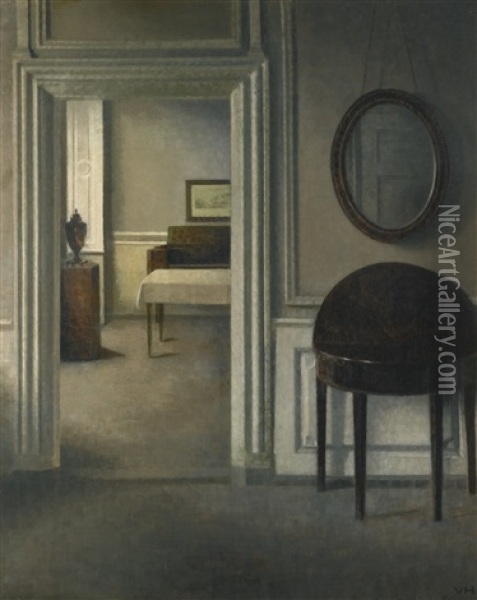 Interior With A Mirror Oil Painting - Vilhelm Hammershoi