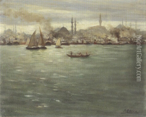 Voiliers Devant Constantinople Oil Painting - Pierre Ribera