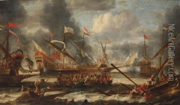 A Naval Battle On Choppy Waters Oil Painting - Catharina Peeters