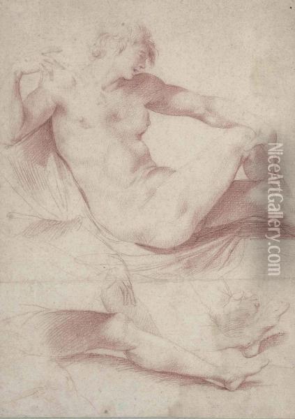 A Reclining Male Nude Oil Painting - Giuseppe Cesari