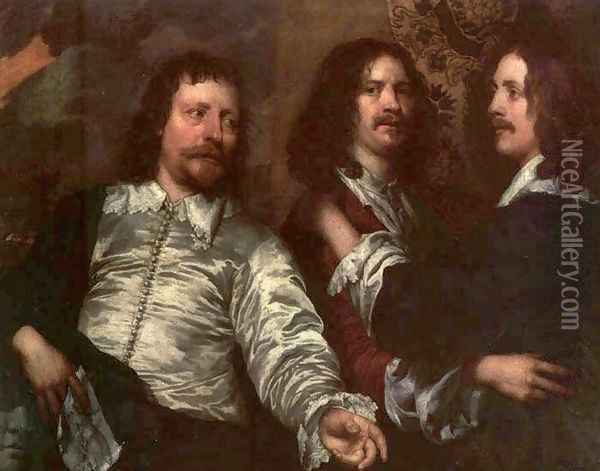 The Painter with Sir Charles Cottrell and Sir Balthasar Gerbier 3 Oil Painting - William Dobson