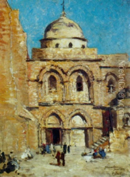 Promeneurs Devant Une Eglise De Jerusalem Oil Painting - Edouard Pail