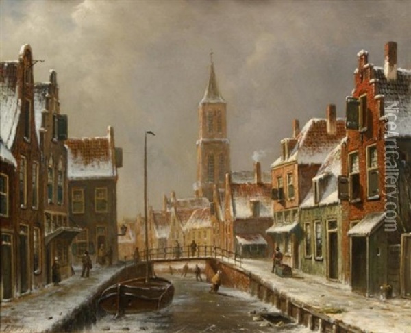 Winters Stadsgezicht Oil Painting - Oene Romkes De Jongh