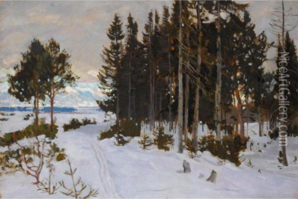 Winter Landscape Oil Painting - Stanislaw Zukowski