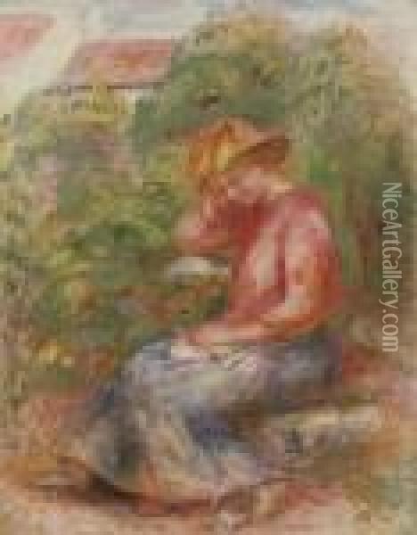 Femme Au Corsage Rouge Oil Painting - Pierre Auguste Renoir