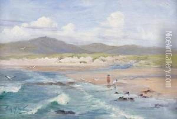Children On The Shore Oil Painting - Emily Murray Paterson