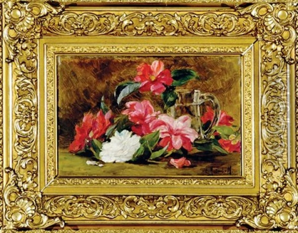 Bouquet Of Roses (+ Pitcher Of Flowers; 2 Works) Oil Painting - Leonie Mottard-Van Marcke
