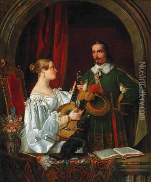 Musical Entertainment Oil Painting - Charles Emile Francois