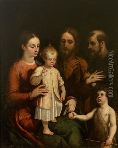 Die Heilige Familie Mit Segnendem Christuskind, Johannesknabe Und Dem Heiligen Franziskus Oil Painting - Bartolome Esteban Murillo