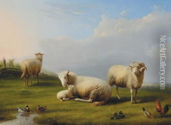 Sheep In A Landscape(1864) Oil Painting - Franz van Severdonck