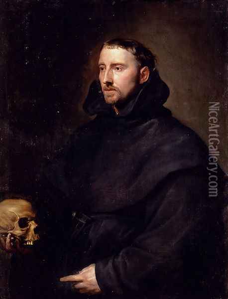 Portrait Of A Monk Of The Benedictine Order Holding A Skull Oil Painting - Sir Anthony Van Dyck