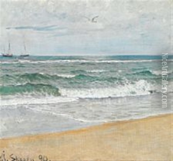 Beach Scene From Skagen Oil Painting - Viggo Johansen