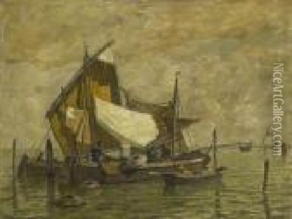 Venezianische Fischerboote. Oil Painting - Ludwig Dill