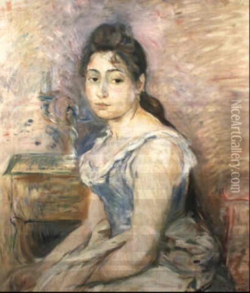 Jeune Fille Au Corset Bleu Oil Painting - Berthe Morisot