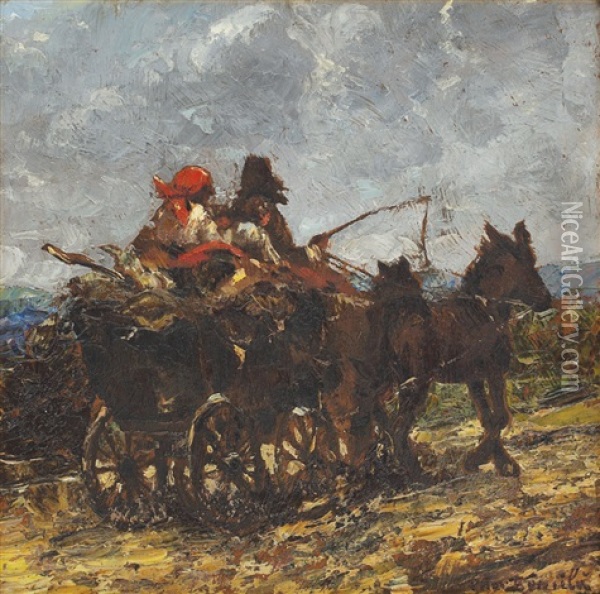 The Return From The Fair Oil Painting - Octav Bancila