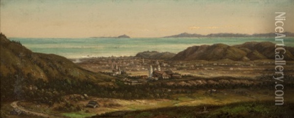 Santa Barbara Mission, Sweeping View Of Santa Barbara And The Mission Oil Painting - Henry Chapman Ford