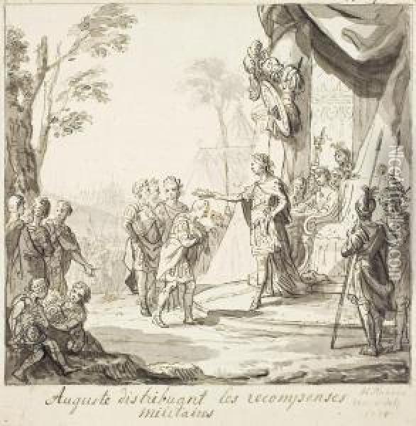 Kaiser Augustus Belohnt Seine Soldaten Oil Painting - Johann Heinrich Ii Tischbein