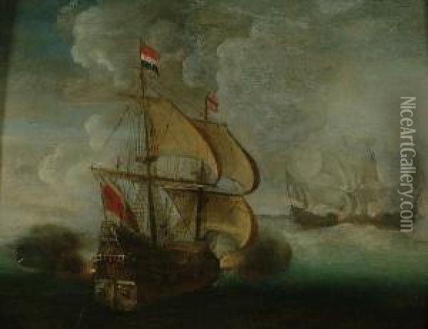 Dutch Warships In Battle Oil Painting - Aert Anthonisz