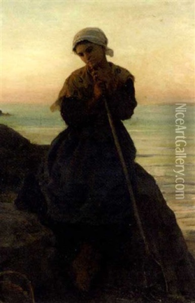 Jeune Pecheuse Bretonne, Douarnenez Oil Painting - Jules Breton