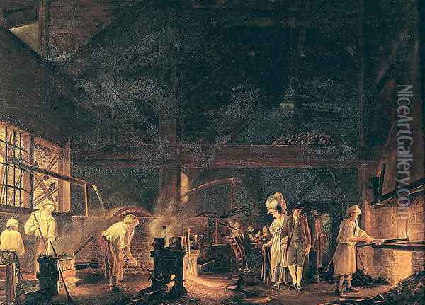 Interior of a Forge, 1771 Oil Painting - Jean Baptiste Bernard Coclers