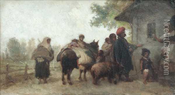 Cyganie Z Niedzwiedziem Oil Painting - Aleksander Kotsis