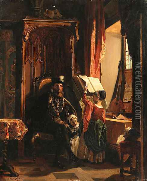 An afternoon of lessons Oil Painting - Camille-Joseph-Etienne Roqueplan