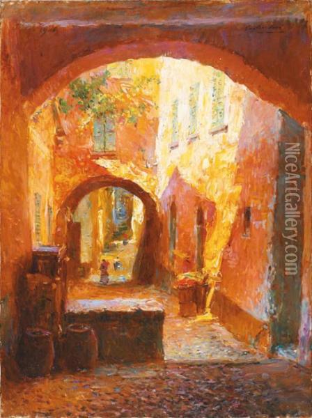 Une Rue En Provence Oil Painting - Gustave Gagliardini