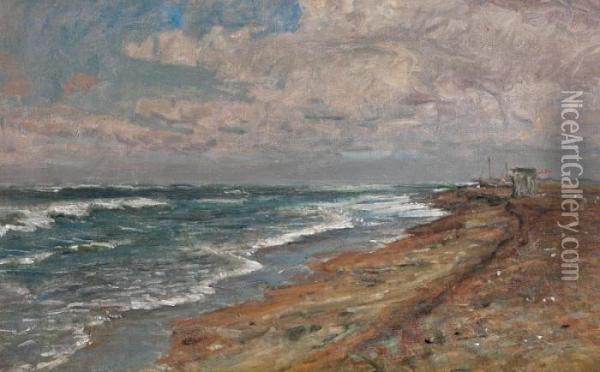 Beach Scenery, Low Tide. Signed V. Johansen 03 Oil Painting - Viggo Johansen